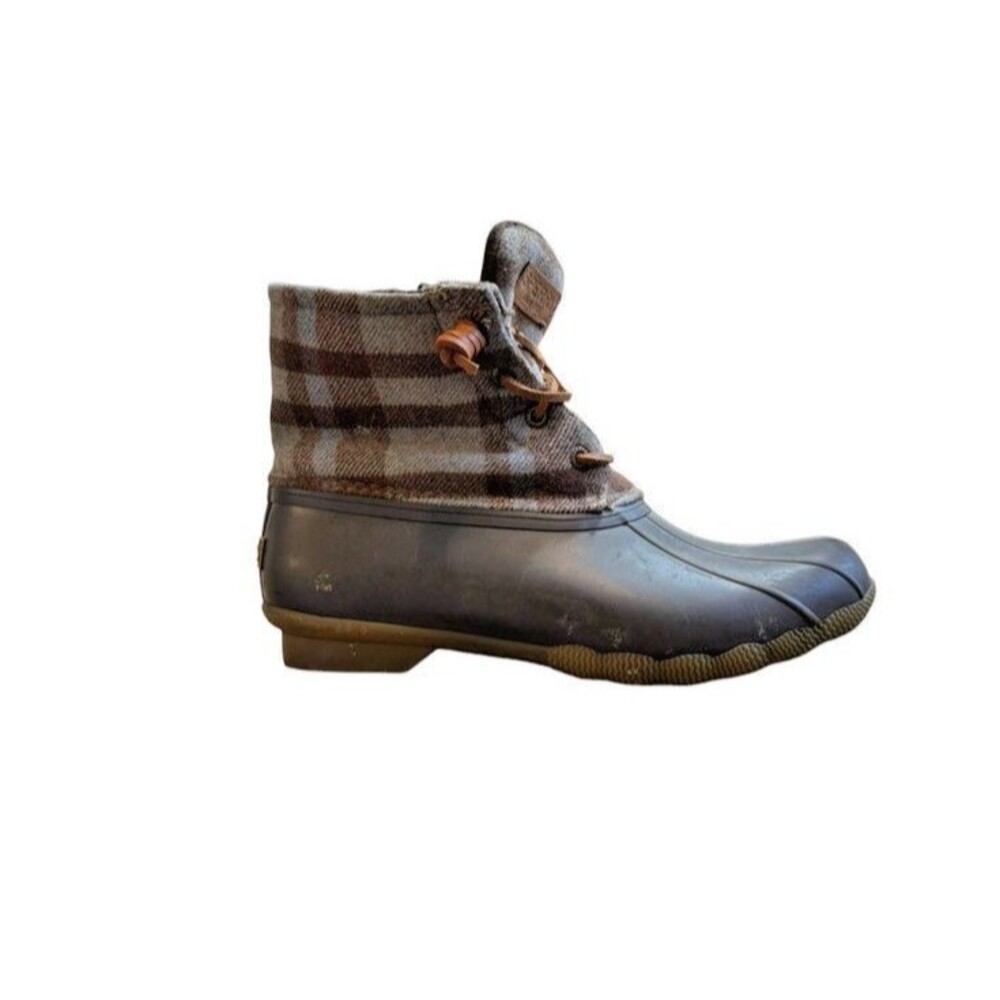 Sperry Saltwater Duck Boots Womens Size 8 Brown Plaid – Waterproof Wool Blend